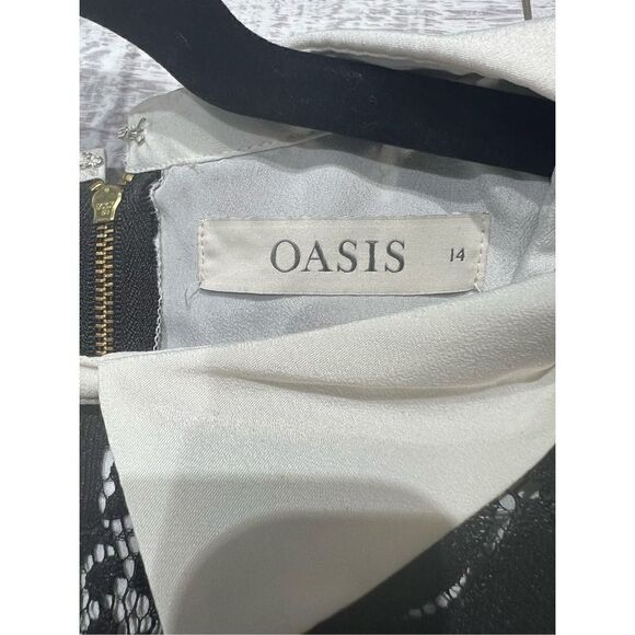 Oasis Womens 3/4 Sleeve Lined Collar Lace Pencil Mini Dress White Black Size 14 - Picture 3 of 7